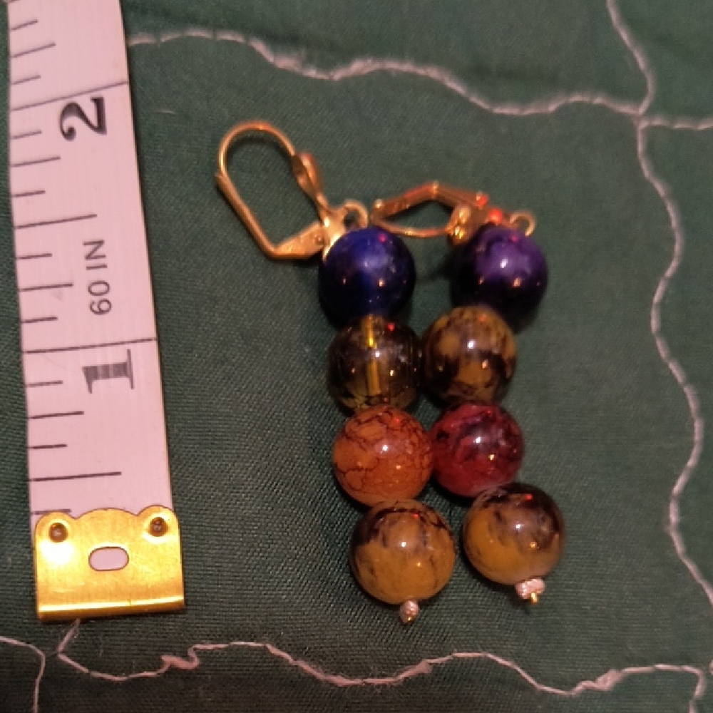 Elegant Vintage  Multicolored Tourmaline Beaded Earrings 2.5"